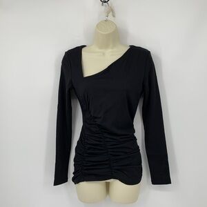 Susana Monaco Side Angle top shirt blouse black stretch jersey knit ruched new S
